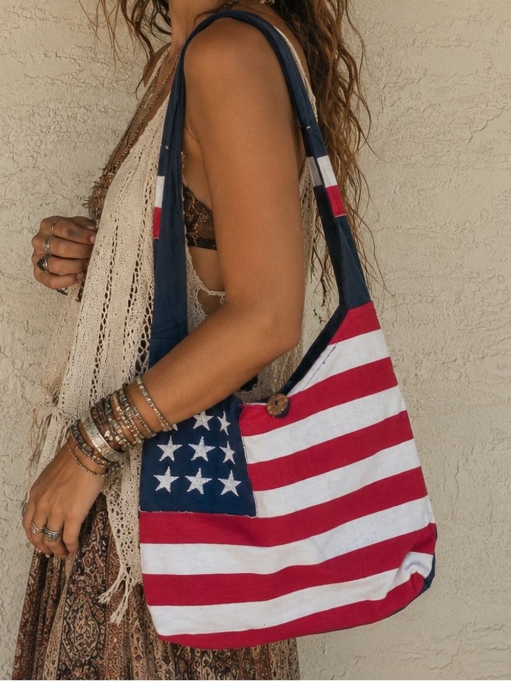Boho American Flag Crossbody Hobo Bag | Patriotic Slouch Shoulder Tote NWT